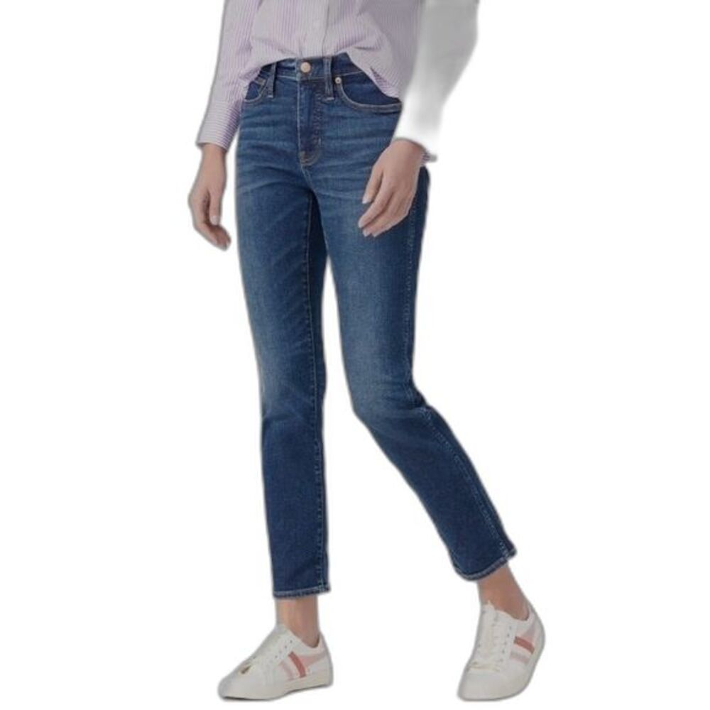 J. Crew Women's Blue Mid-Rise Cropped Frayed Straight Leg Jeans Size 26 Tall